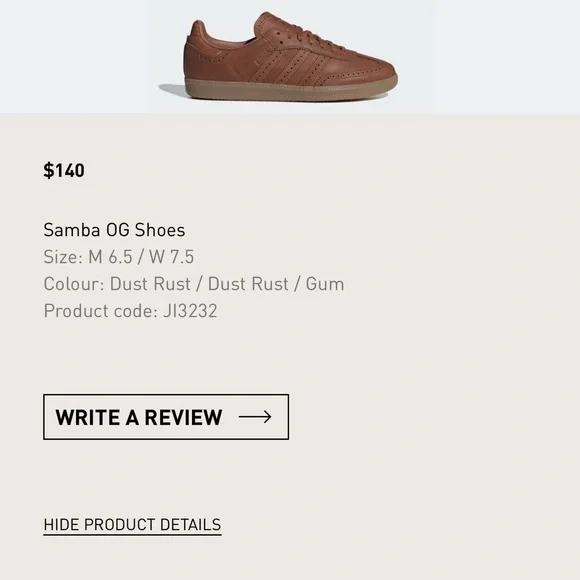 Woma size 6.5 samba camel adidas sneakers brand new - Picture 10 of 11